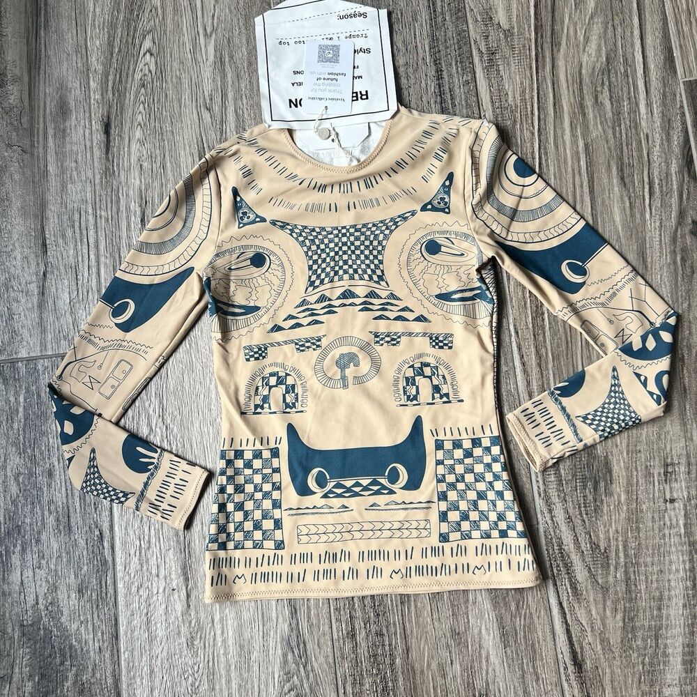 Maison Martin Margiela Paris x H&M Tattoo Print Long Sleeve Top Sz 6 NWT #105